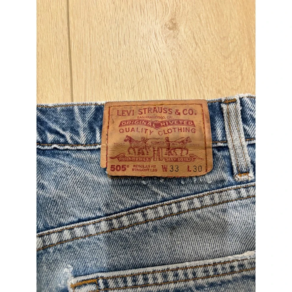 Levis 505 Regular Fit Straight Leg Jeans Mens‎ 33x30 Light Vintage Distressed